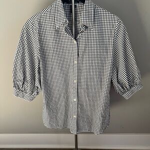 Lauren Ralph Lauren Women's Black Gingham Puff 3/4 Sleeve Button Up Shirt Sz m